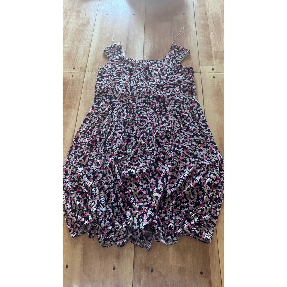 Signature Ella Womens 14W Black Pink Floral Cap Sleeve Fit Flare Dress - Picture 6 of 6